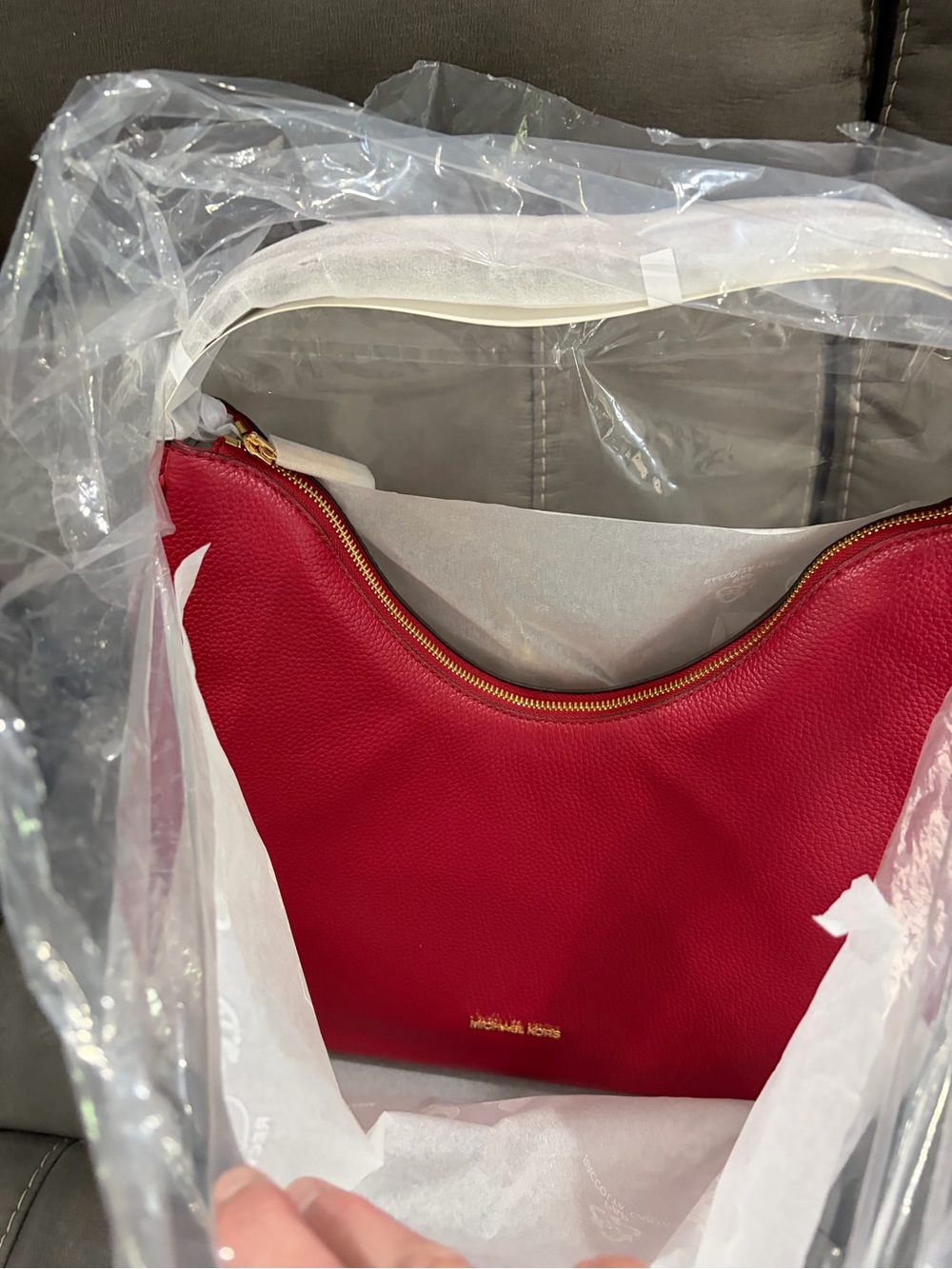 NWT MICHAEL KORS Red Nyla Large Shoulder Bag